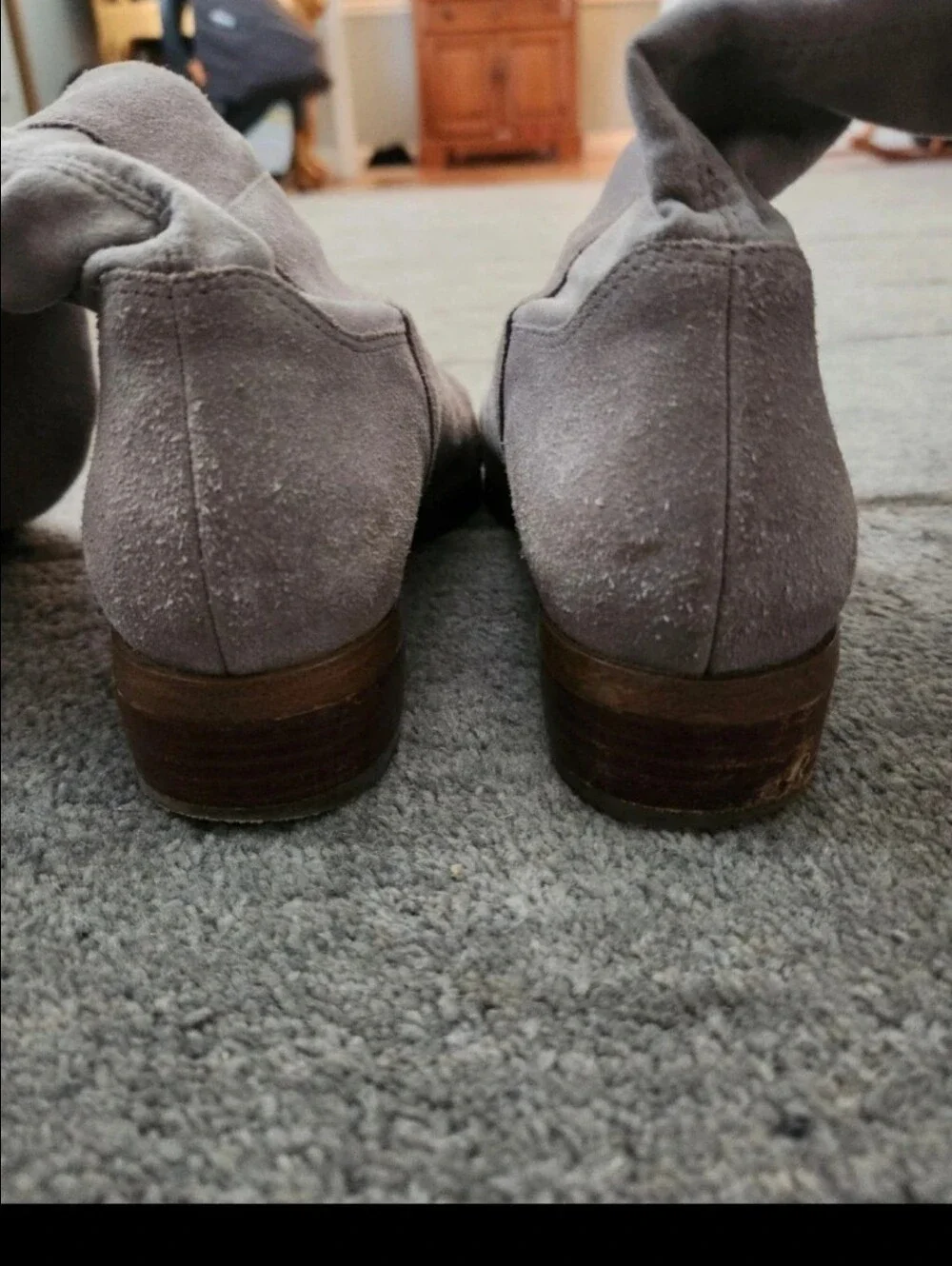 Knee-High Suede Riding Boots in Taupe